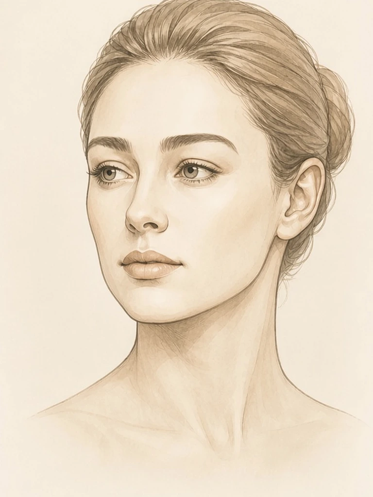 Female illustrative portrait showing a gently elevated brow position after brow lift