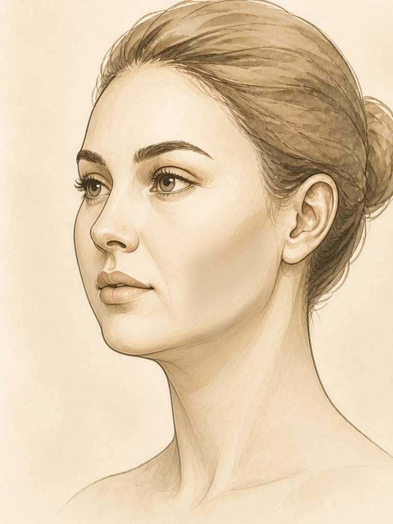 Female illustrative portrait showing subtle lower-cheek definition after buccal fat removal