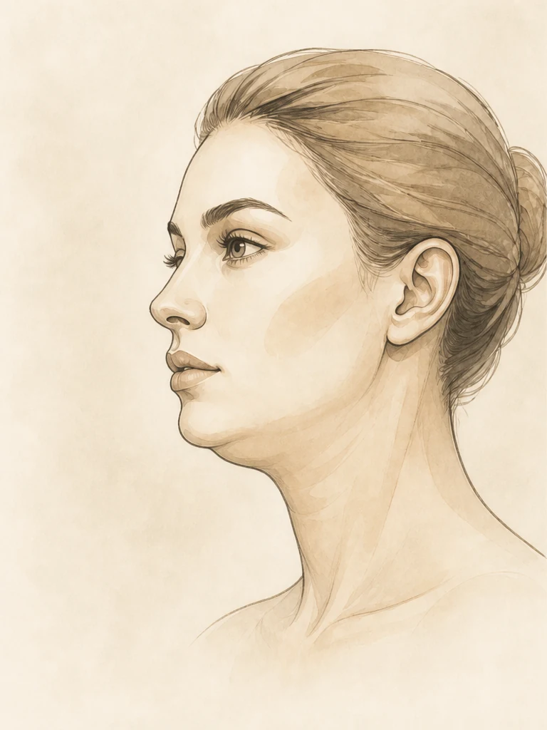 Female illustrative portrait before chin liposuction