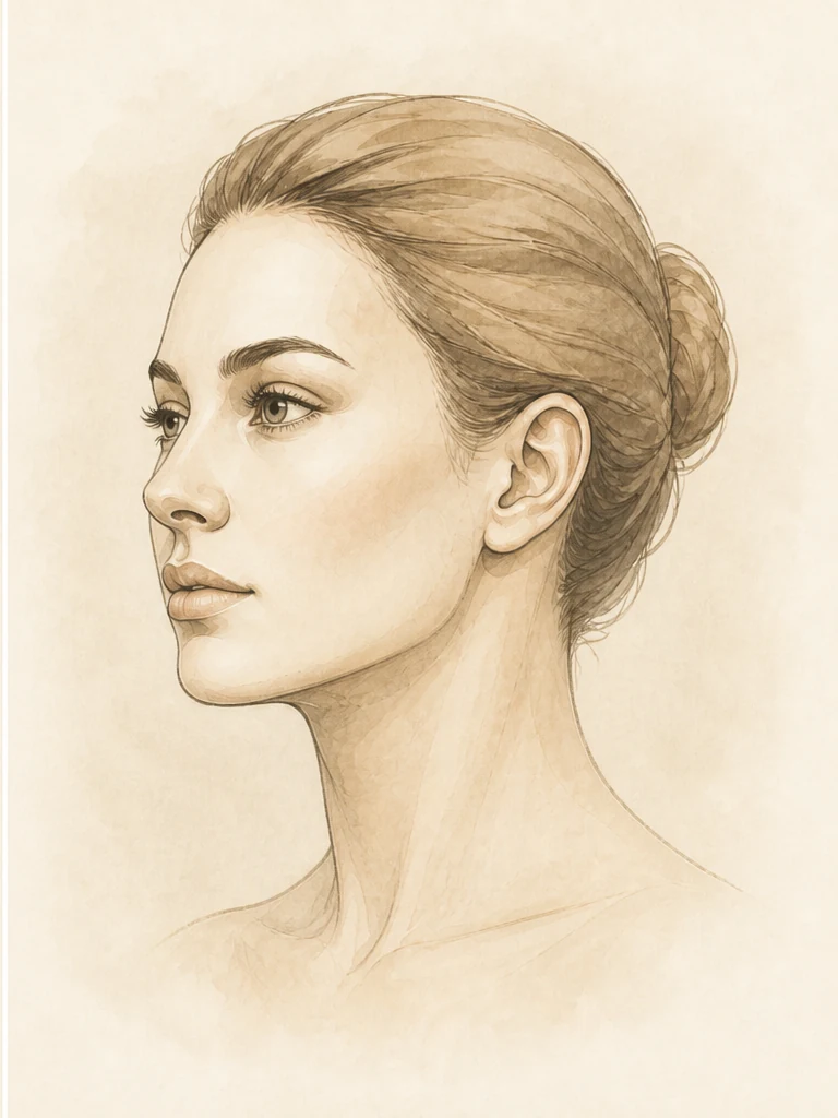 Female illustrative portrait showing a rested cheek and jaw contour after facelift surgery