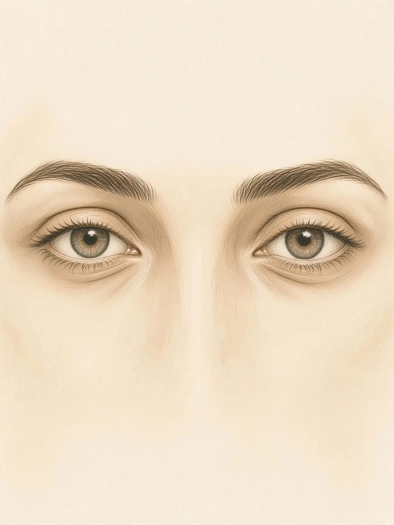 Female illustrative close-up showing softened lower-eyelid bags after lower blepharoplasty