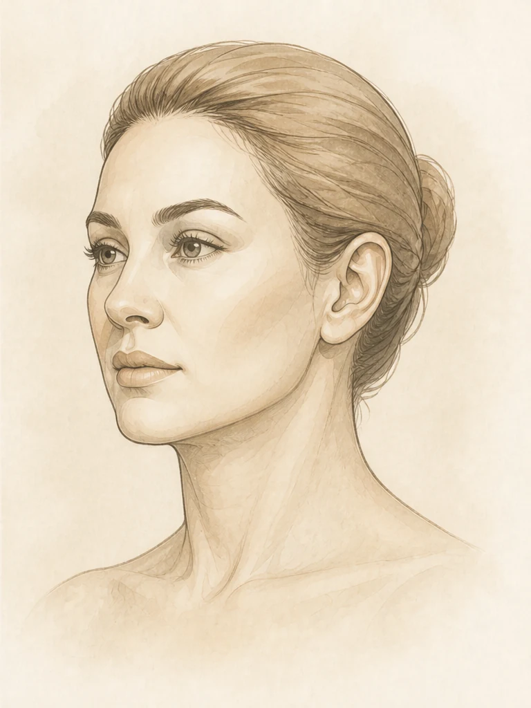 Female illustrative portrait showing balanced facial and neck definition after post-weight-loss facial contouring