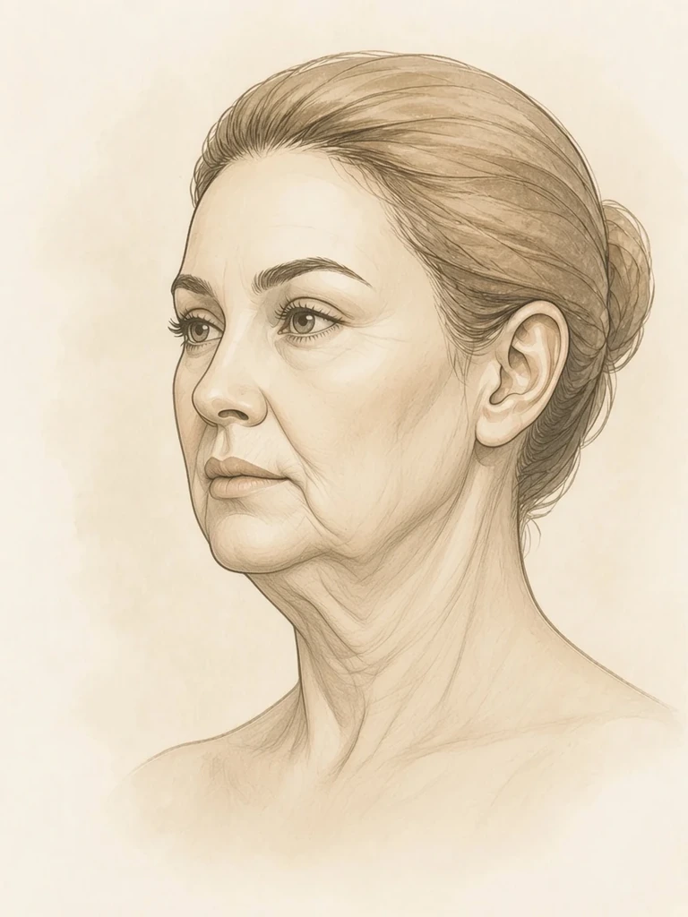Female illustrative portrait before post-weight-loss facial contouring