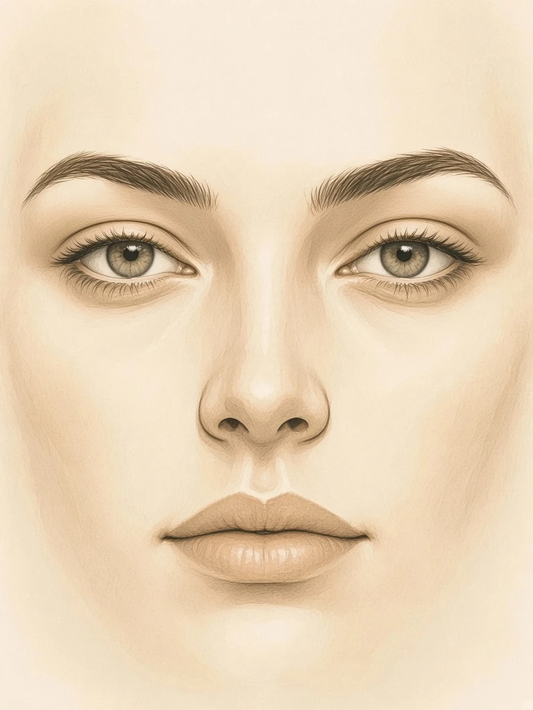 Female illustrative close-up showing conservatively reduced upper-eyelid hooding after upper blepharoplasty